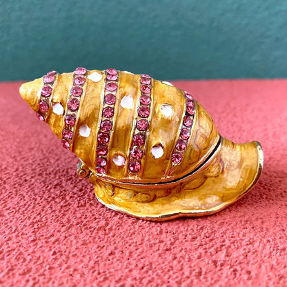 DecorBites™ Jeweled Conch Trinket Box: Enamel Shell Jewelry Holder & Home Decor