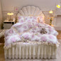 Decobites Princess Lace Ruffles Floral Bedding Set with Duvet Cover and Bed Skirt