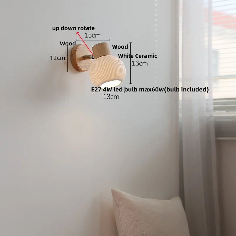 DecorBites™ LED Wall Lights Wood White Ceramic Rotate, Living Room Bedside Lamp