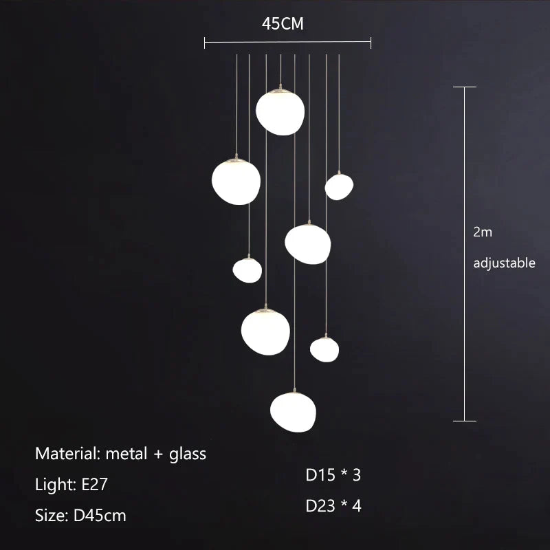 DecorBites™ Gregg Glass Suspension Light - White LED Cobblestone Pendant for Villa Staircase & Shop