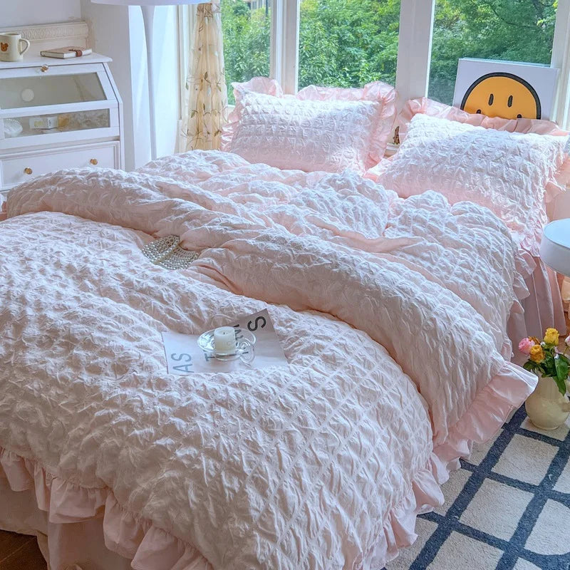 Conjunto de Ropa de Cama Suave de la Princesa Coreana Decorbites™, Algodón Lavable en Color Sólido, Colección de Cubrecama
