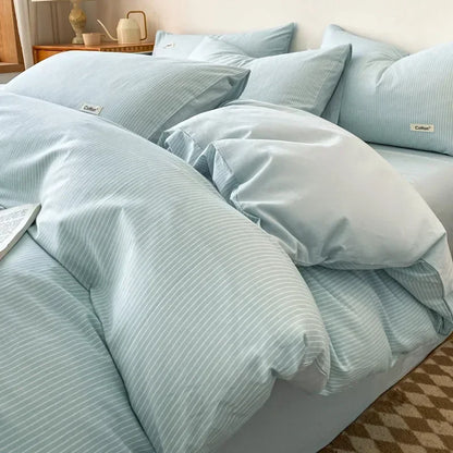 DecorBites™ Grid Printed Cotton Fitted Sheet Set - Double-Sided Mix Color Quilt Cover