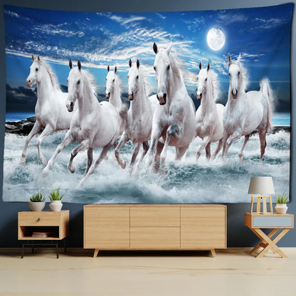 Decobites River Horses Tapestry Wall Hanging - Boho Aesthetic Room Decor