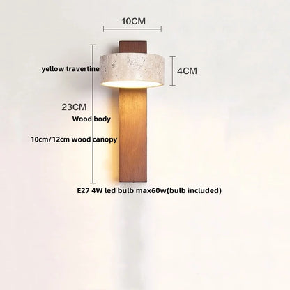 Lámpara de pared LED DecorBites™ con 2 bolas de cristal, blanca y amarilla, de piedra travertino. Luz interior.