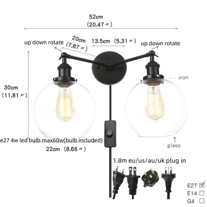 DecorBites™ Black LED Wall Sconce 2-Head Lamp for Bedroom Bathroom Mirror