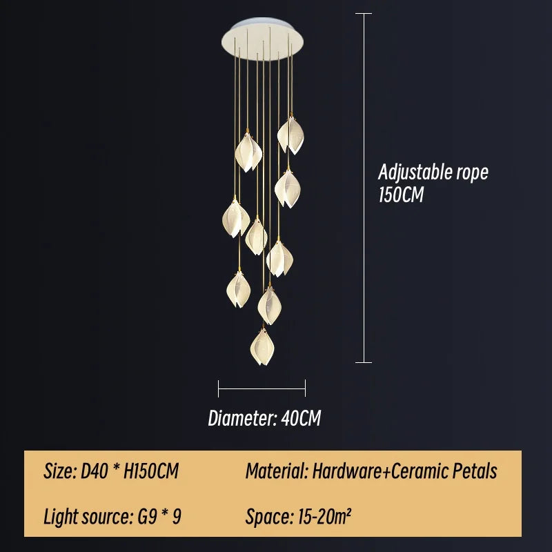 DecorBites™ Ceramic LED Staircase Pendant Light Two-Tone Adjustable for Living, Dining, Bedroom