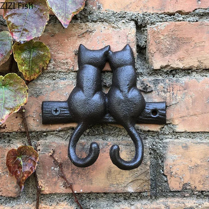 DecorBites™ Cat Hook Hanging Shelf: Decorative Cast Iron Wall Coat Rack for Outdoor Decoration