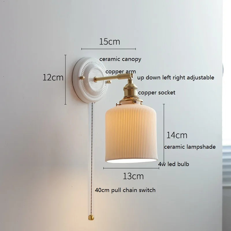 DecorBites™ LED Ceramic Wall Lamp with Copper Arm for Bedroom Bathroom Mirror