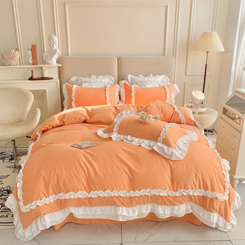 DecorBites™ Korean Princess Lolita Bed 4-Piece Set in Solid Washed Cotton