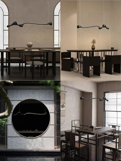 DecorBites™ Ash Wood LED Pendant Lights: Dimmable, RC/APP Controlled for Indoor Decor.