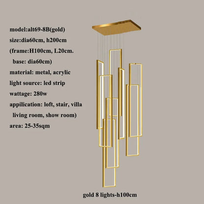 DecorBites™ LED Rectangle Staircase Chandeliers Pendant Lighting Modern Living Room Decor
