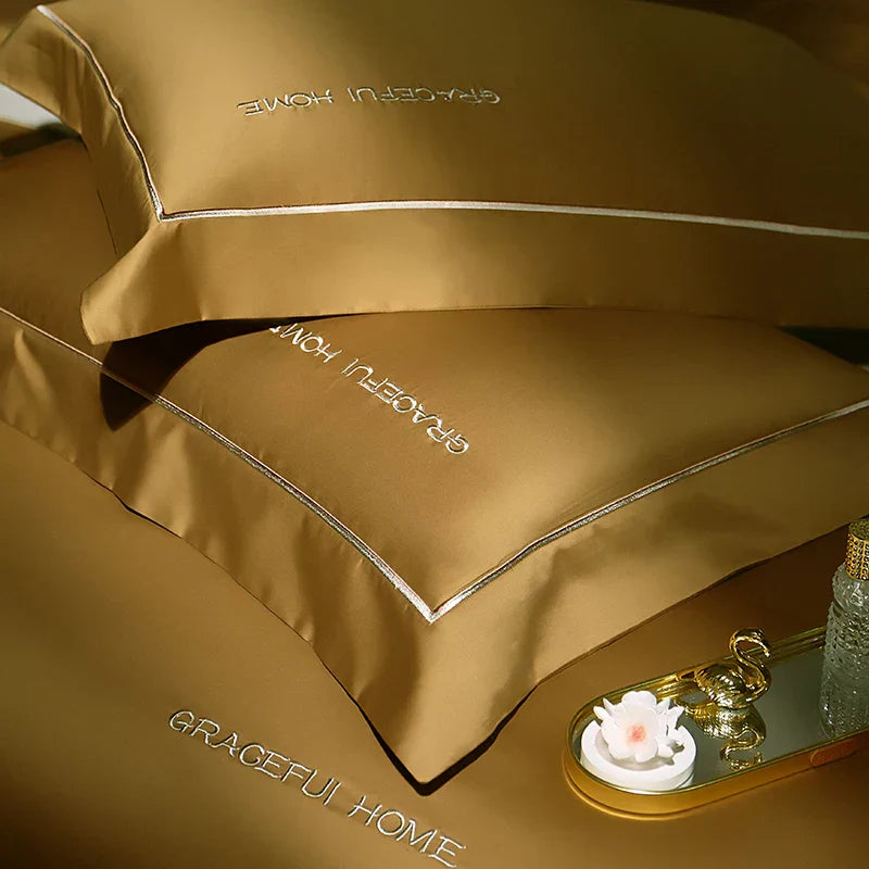 DecorBites™ 1000TC Egyptian Cotton Embroidery Bedding Set with Duvet Cover, Sheet, Pillowcase