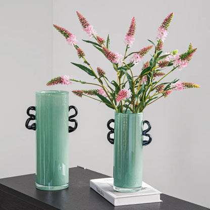 DecorBites™ Glass Vase: Double-eared Straight-tube Flower Arrangement Hydroponics Terrarium Home Decoration