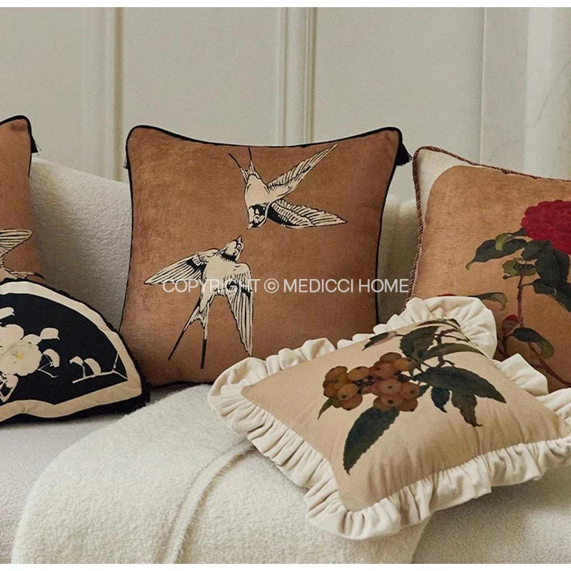 DecorBites™ Luxe Oriental Floral Decorative Pillow Case: Traditional Elegance for Sofa Bed
