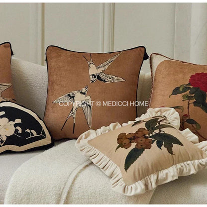 DecorBites™ Luxe Oriental Floral Decorative Pillow Case: Traditional Elegance for Sofa Bed