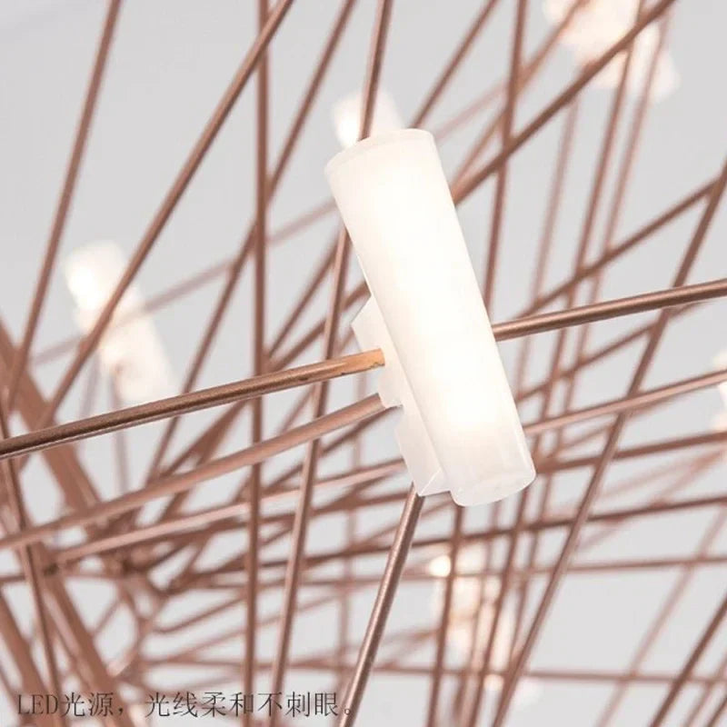 Lámpara de araña redonda LED de lujo DecorBites™ con alambre de hierro para sala de estar y comedor