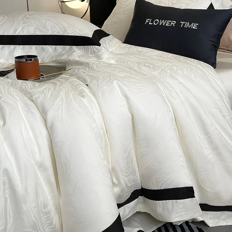 Decobites Silky Cool Cotton Jacquard Bedding Set with Luxe Lyocell, Soft & Breathable Quality