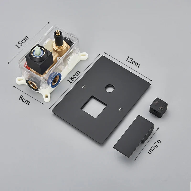 DecorBites™ LED Black Wall Mounted Shower Faucet Set with Rainfall Shower Head