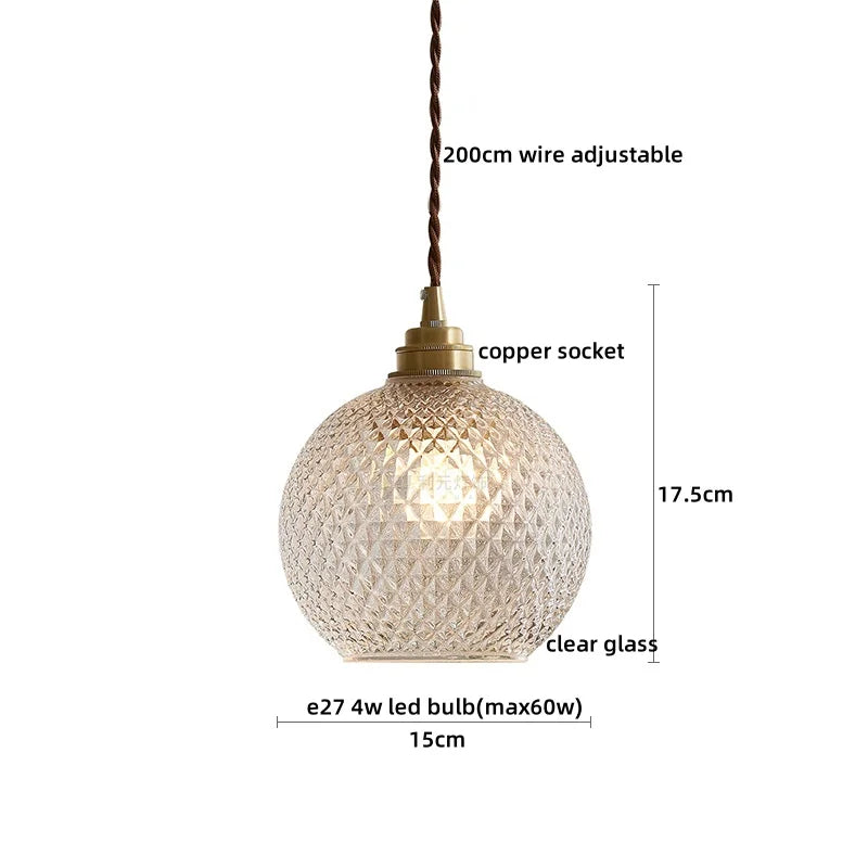 DecorBites™ Japanese Style LED Pendant Lamp Copper Glass Hanging Light Fixtures