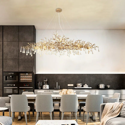 Lámpara de techo colgante de lujo DecorBites™ con luces LED, cristales y forma de rama.