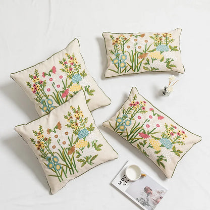 DecorBites™ Daisy Floral Embroidery Pillow Cover Yellow Blue 45x45cm/30x50cm