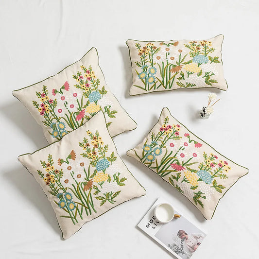 DecorBites™ Daisy Floral Embroidery Pillow Cover Yellow Blue 45x45cm/30x50cm