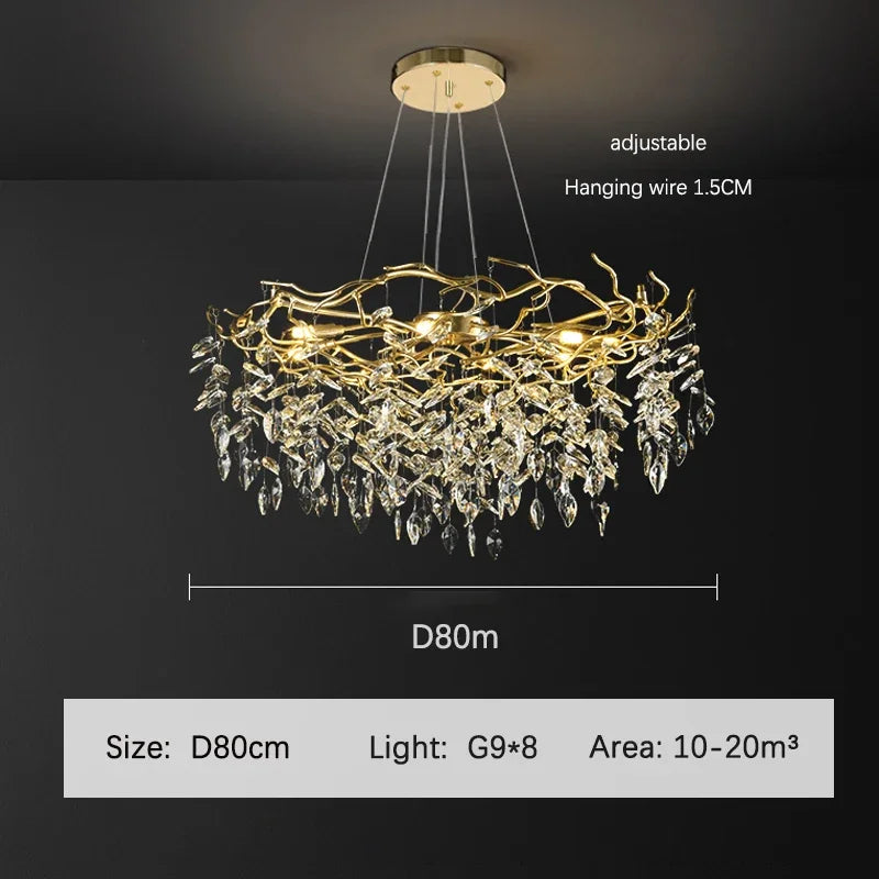 DecorBites™ Golden Branch Ceiling Crystal Chandelier – Luxury Indoor Lighting Fixture