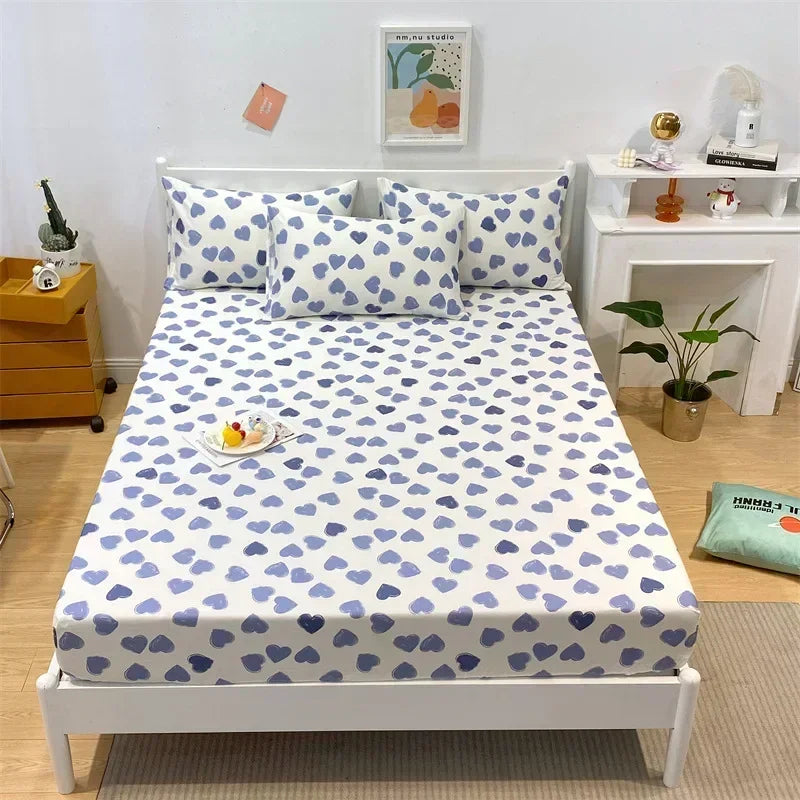 Decobites Queen Size Cotton Fitted Sheet Set with Cute Print, Soft and Skin-friendly Bed Cover