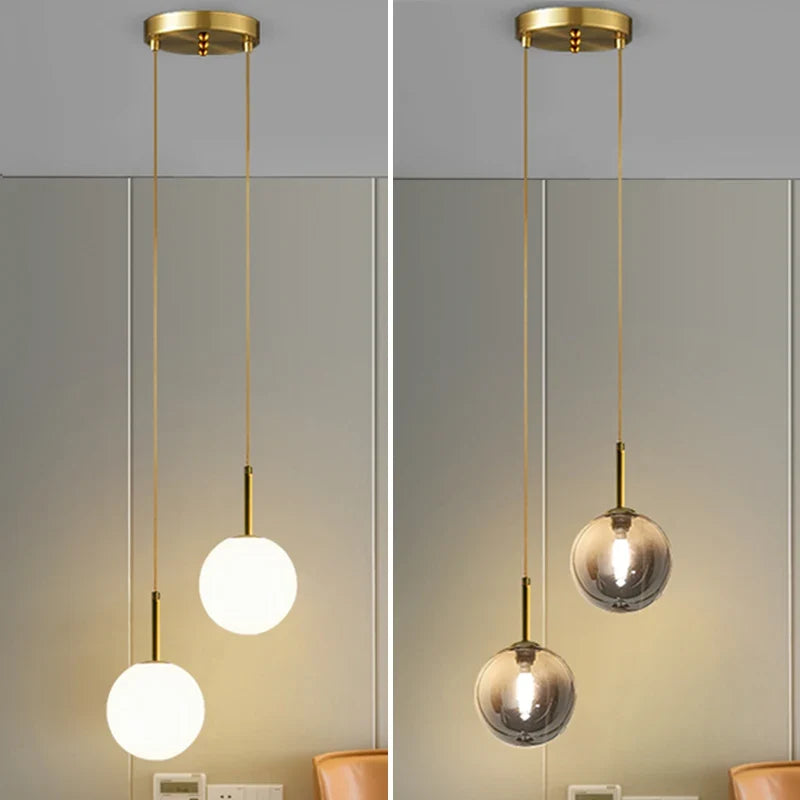 Nordic Glass Globe Pendant Light in White or Smoke Gray