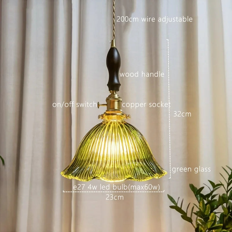 Green Glass Pendant Light Japanese Design Dining