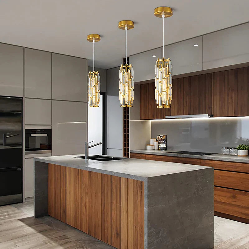 Decorbites™ Lámpara de Araña de Cristal Dorado: Iluminación Elegante de Comedor en Forma de Lámpara Colgante