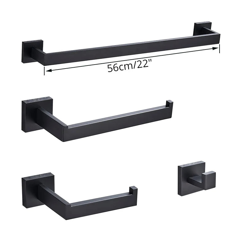 مجموعة إكسسوارات الحمام السوداء DecorBites™: خطاف رداء، سكة مناشف، رف، حامل ورق