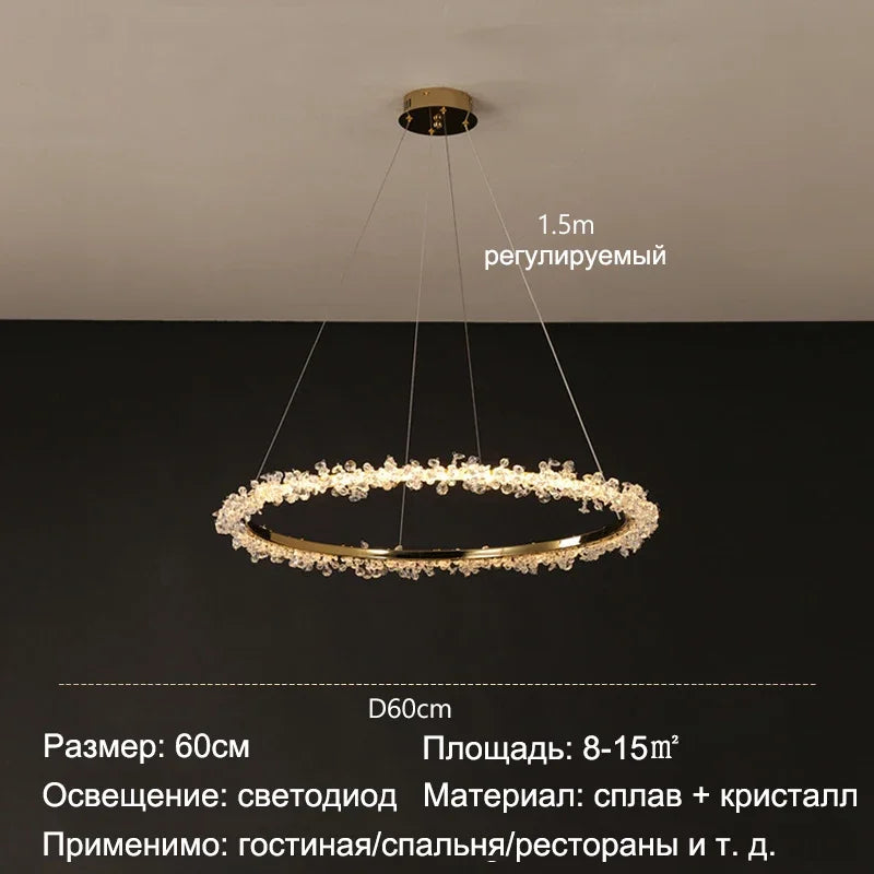 Decorbites™ Lámpara de Araña Redonda LED de Cristal Dorado para Iluminación de Lujo en Interiores