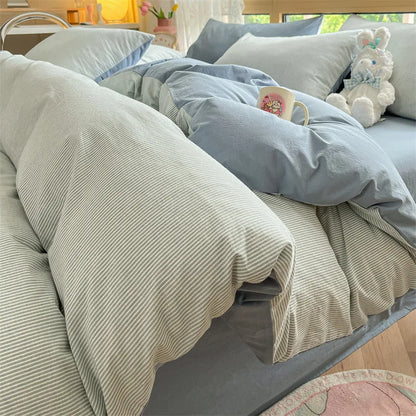 طقم أغطية سرير DecorBites™ قطني مخطط، غطاء لحاف مغسول ومصبوغ بخيوط، أغطية سرير فردية