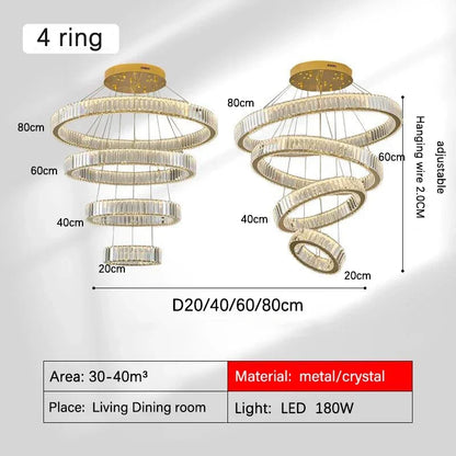DecorBites™ Golden Crystal Chandelier: Nordic Modern Luxury LED Hanging Halo for Living Room