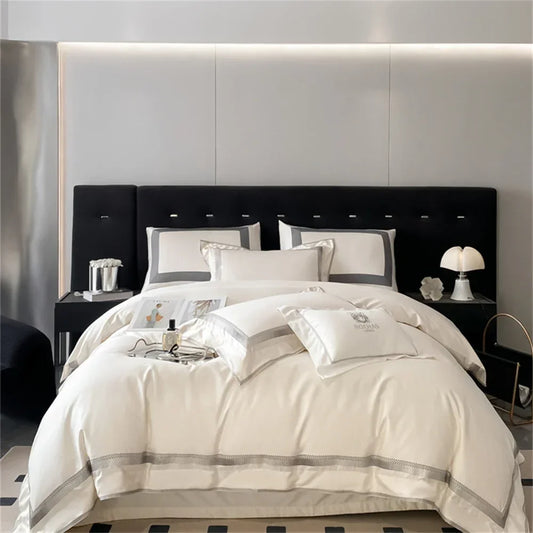 DecorBites™ 1000TC Egyptian Cotton Embroidered Bedding Set, Queen King Size Duvet Cover Set