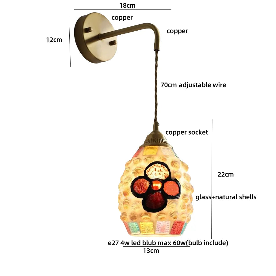 DecorBites™ مصباح حائط LED من الزجاج الكهرماني مع مفتاح سلسلة سحب لغرفة النوم والحمام