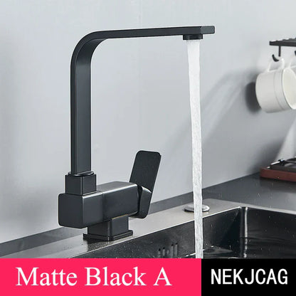 Grifo de cocina giratorio de 360° DecorBites™ negro, mezclador para fregadero de montaje sobre encimera, acero inoxidable 304