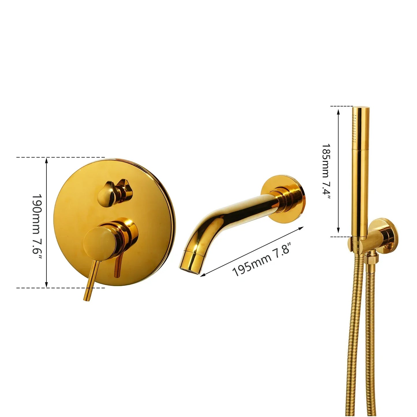 DecorBites™ Brush Gold Bathroom Shower Tub Faucet Wall Mount Golden Plated Mixer Tap
