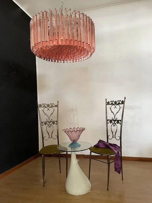 DecorBites™ 2025 Pink Glass Chandelier: Classic Kitchen & Living Room Lighting