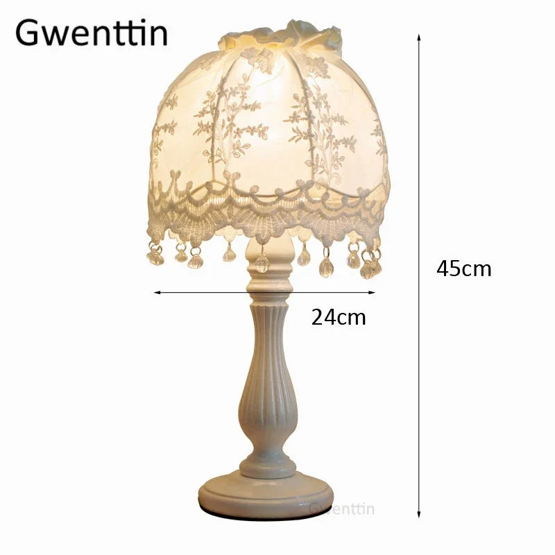 Lámpara de mesa de tela de encaje Decorbites™ con luz LED para decoración de hogar, boda y dormitorio