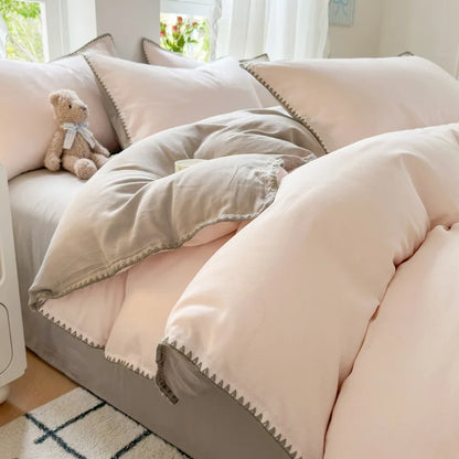 طقم أغطية سرير DecorBites™ مطرز بحافة قطنية لفصل الخريف/الشتاء