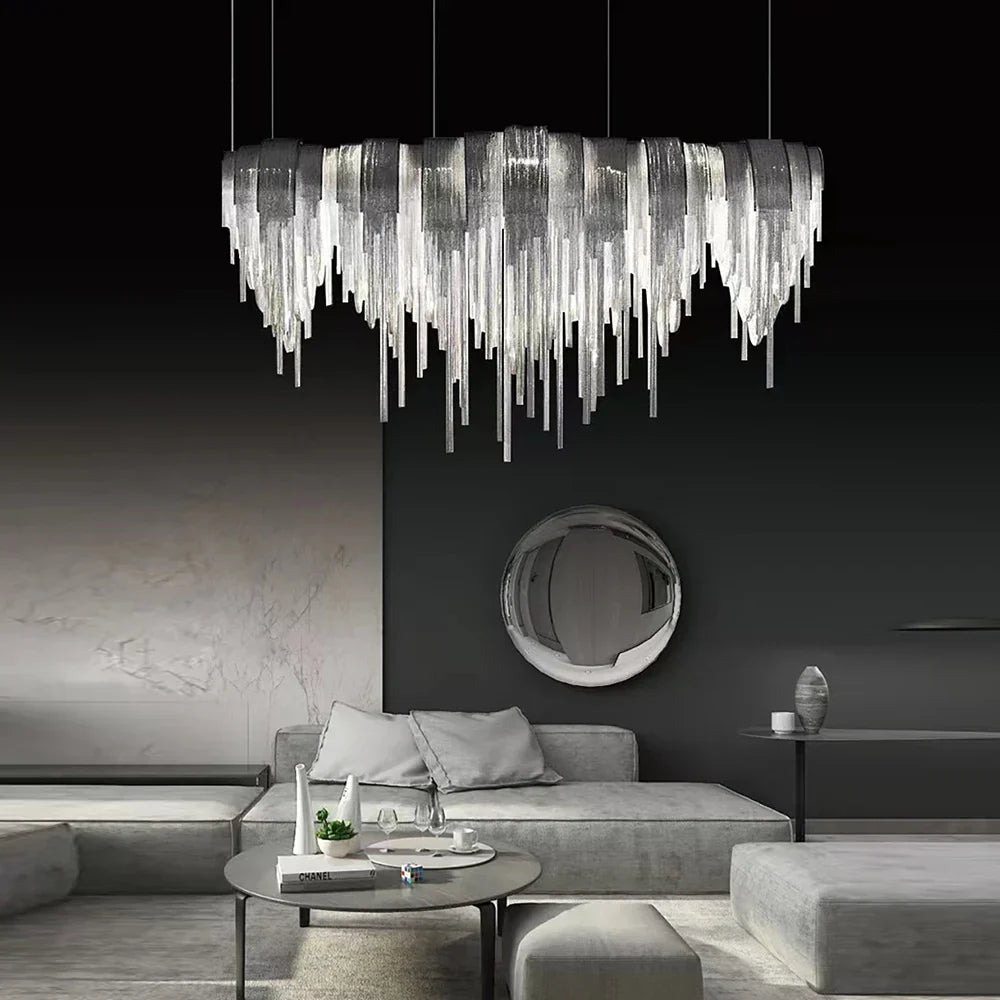 DecorBites™ Aluminum Chain Pendant Lights Postmodern Tassel Hanging Lamp for Dining Table