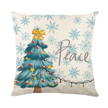 DecorBites™ Christmas Letter Print Linen Throw Pillow Cover for Holiday Home Decoration
