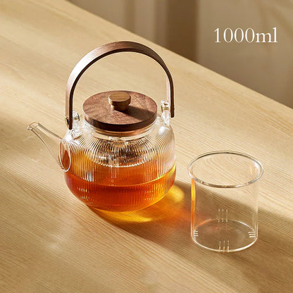 DecorBites™ Glass Teapot Set with Wooden Handle and Cover