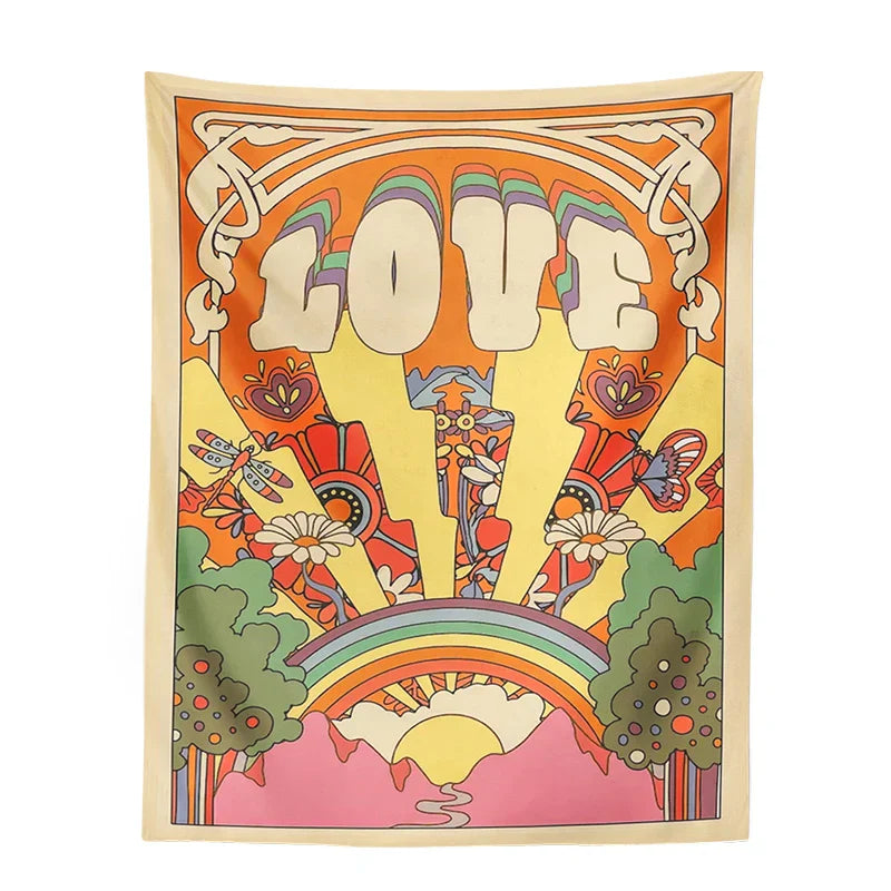 Decobites Retro Love Sun Rainbow Tapestry - Psychedelic Hippie Wall Art for Home Decor