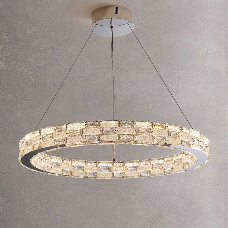 Gold Crystal Ring Chandelier 3-Tier D100cm