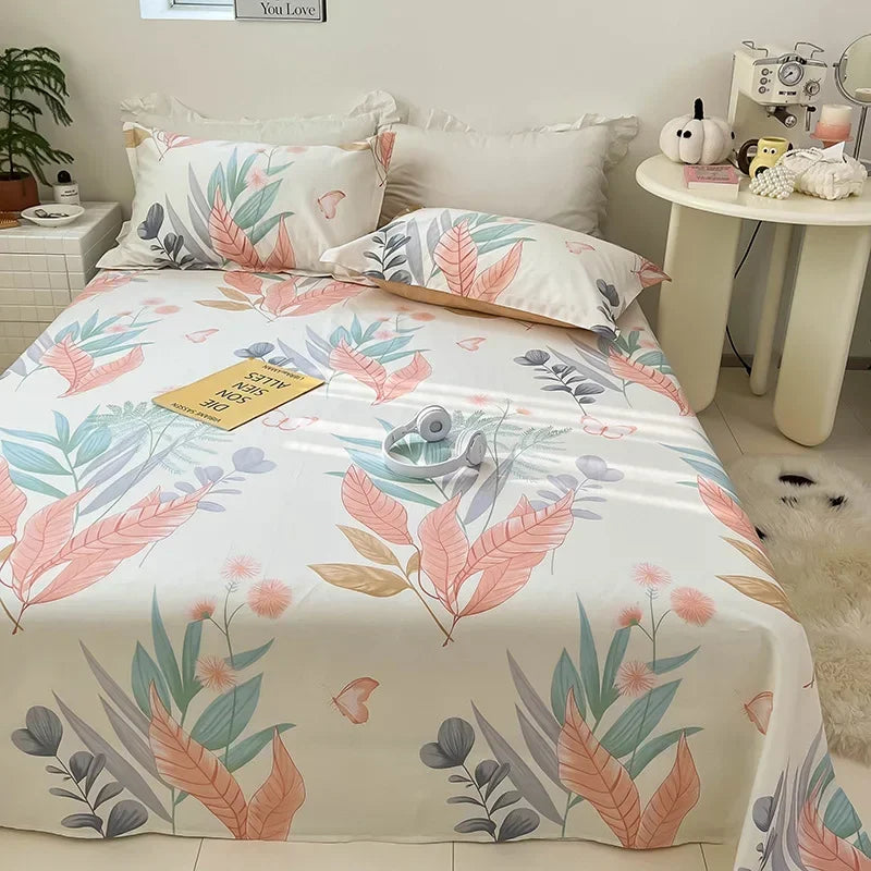 Decobites Tropical Plants Print Cotton Double Bed Sheet for Soft & Comfortable Sleep