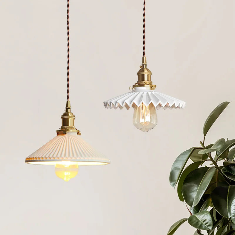 DecorBites™ Japanese Ceramic Brass Bedside Chandelier for Bedroom Bay Window Bar Lighting