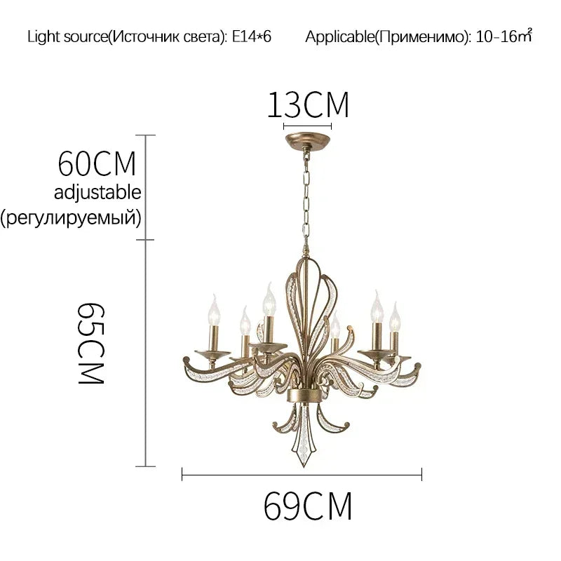 DecorBites™ French Candle Design Crystal Chandelier LED Pendant Lighting for Home Décor